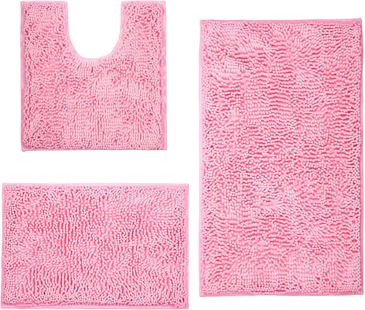 ZiYiJuan Bathroom Rugs, Super Absorbent Luxury Shaggy Chenille Bath Mats, Pink 20x20_17x24_20x32