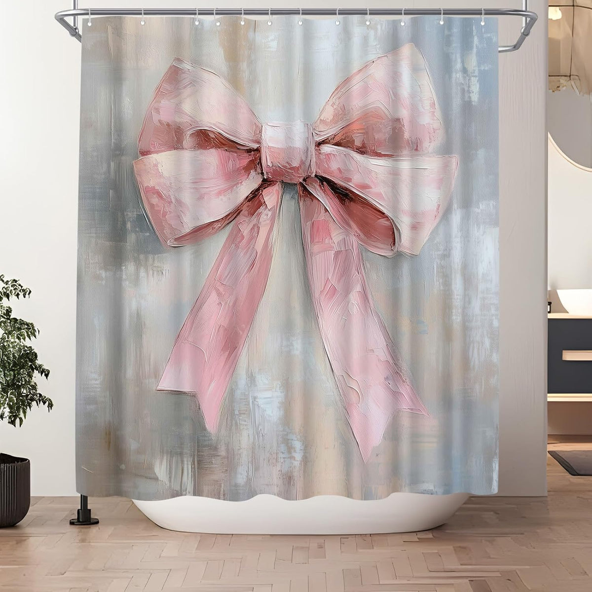 Pink Bow Shower Curtain - Cute Coquette Bowknot Shower Curtains for Bathroom - Waterproof Polyester Fabric with Hooks, 72X72inch