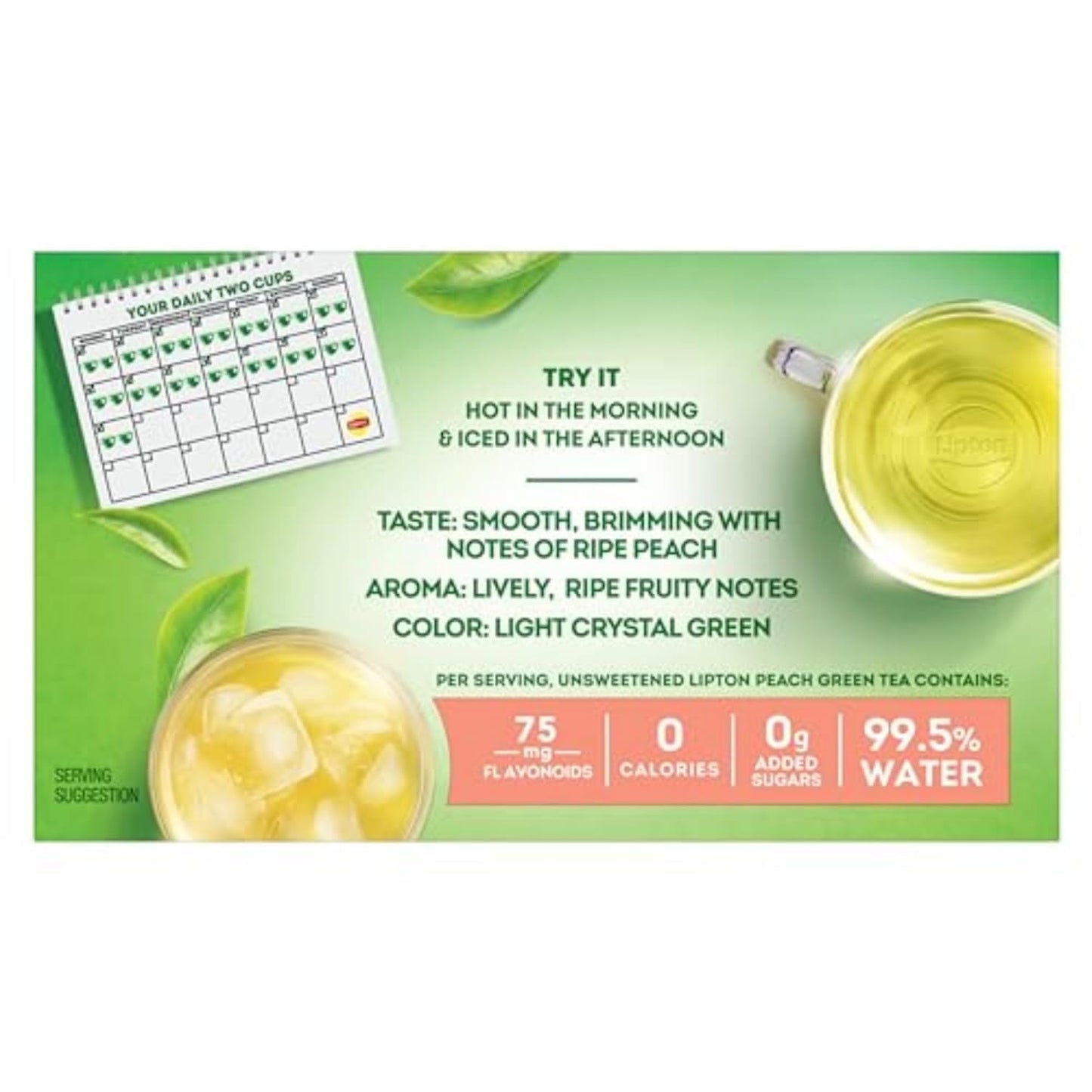 Peach Green Tea 6-Pack Flavored Tea Bags with Caffeine and Flavonoids, 120 Count Unsweetened Hot or Iced Tea Bags for Tea Lovers, Rainforest Alliance Certified