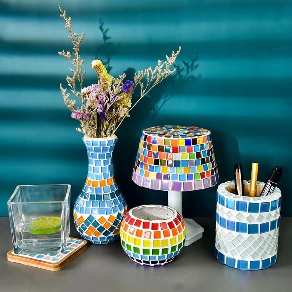 200g/240pcs Colored Glass Mosaic Tiles, DIY Making Creative Glass Mosaic Tiles for DIY Crafts Plate Flower Pot Vase Cup Mosaic Making Supplies - Pink