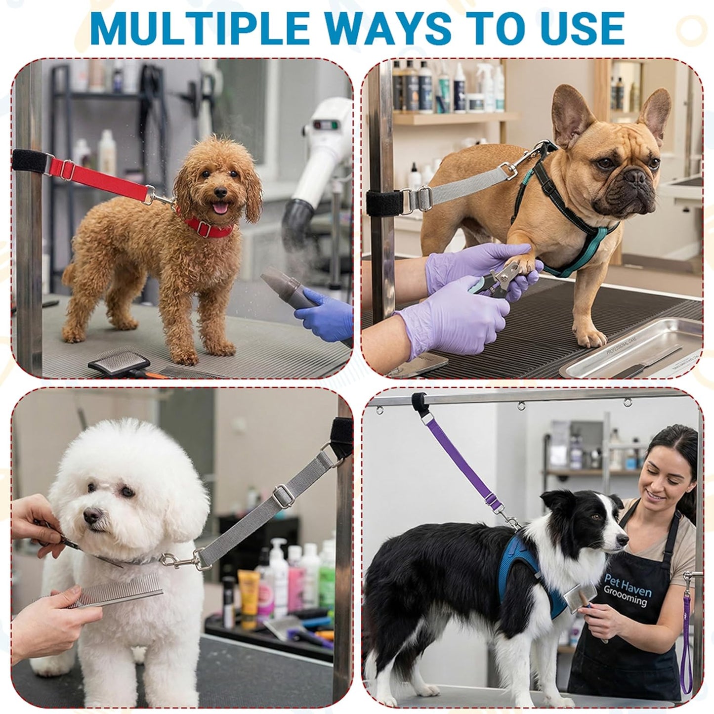 Dog Grooming Arm Accessories, 3 Pack Adjustable Grooming Loop Extension Straps, Pet Bathing Restraints Leashes Table Lead for Small, Medium & Large Dogs