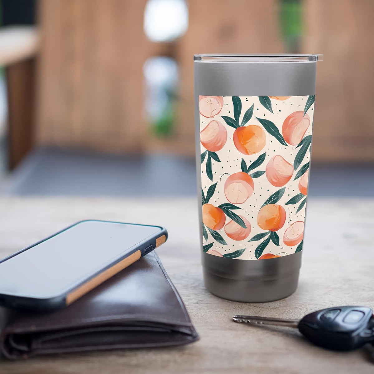 Minimalist Peach Fruit Pattern Art Stainless Steel Insulated Tumbler