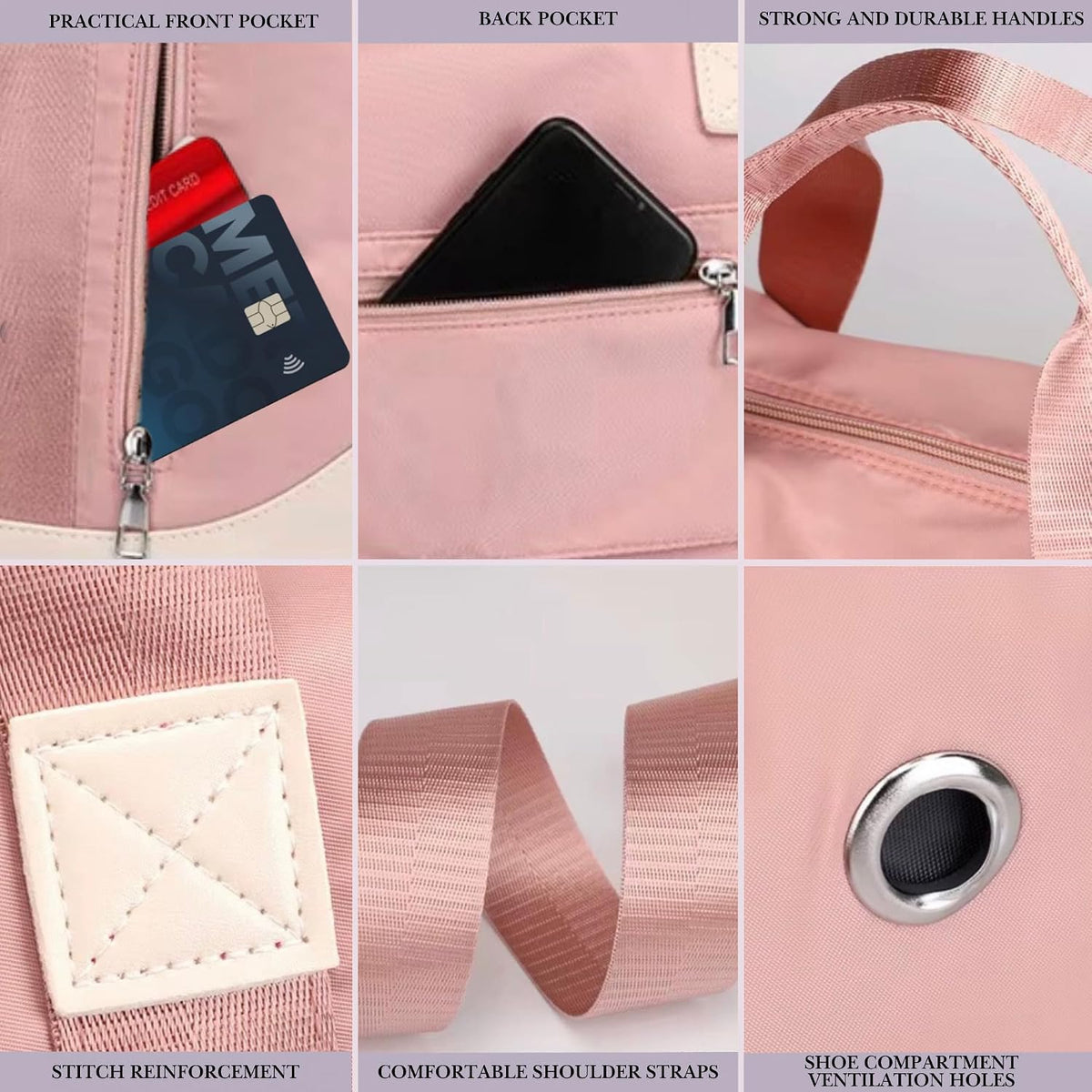 Waterproof Gym Duffel Bag – Lightweight Travel & Sports Bag with Shoe Compartment and Wet Pocket for Men & Women – Carry-On Weekender for Gym, Beach, Trips – 8 Colors (Light Pink)
