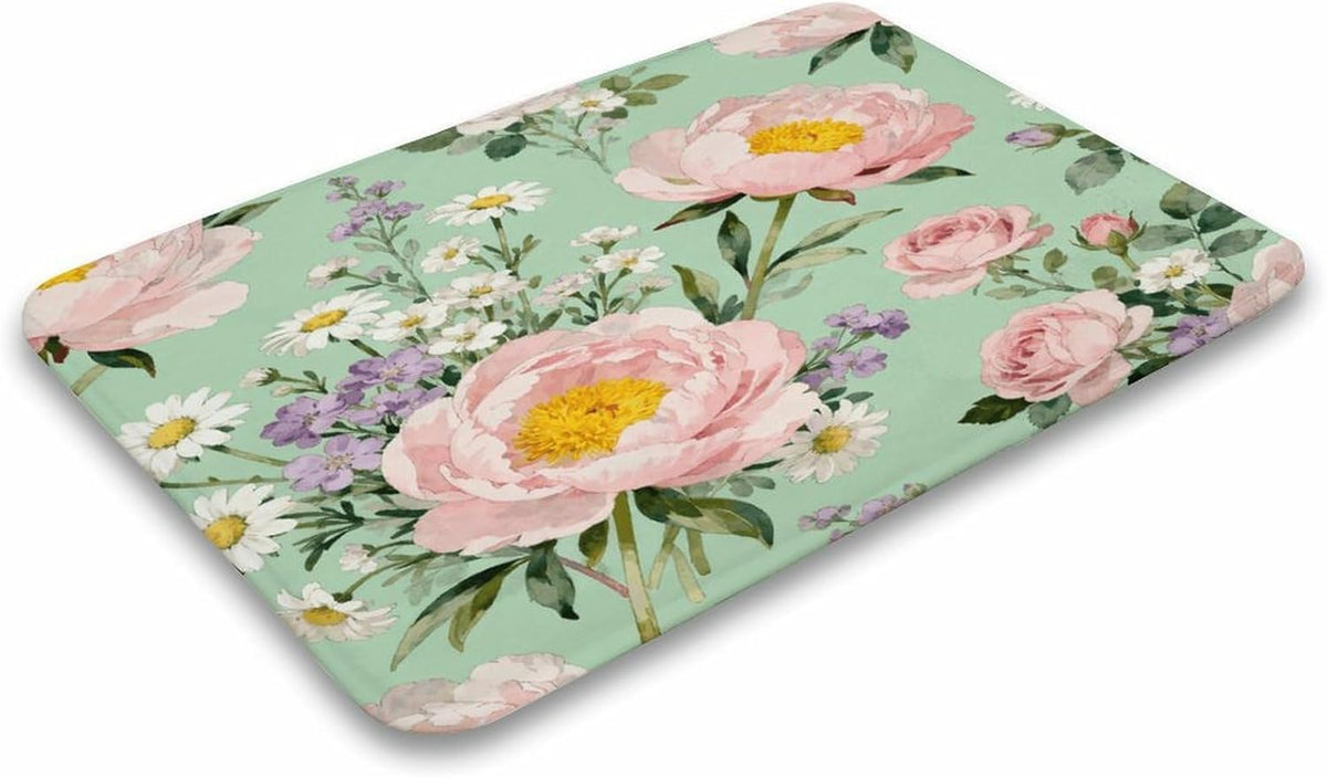 Beautiful Pink Flowers Bathroom Rugs Non Slip Bath Mat Soft Microfiber Super Absorbent Machine Washable Floor Carpet for Shower Tub Bathroom 15.7" x23.6