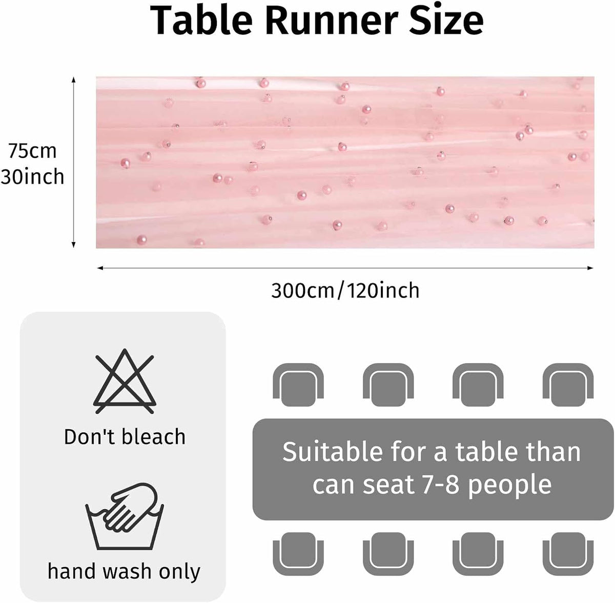 Pearl Table Runner Tulle 30x120 Inch 10FT Long, Pink Gauze Table Runners, Rustic Boho for Wedding Arch Birthday Party Bridal Veil Baby Shower Decorations
