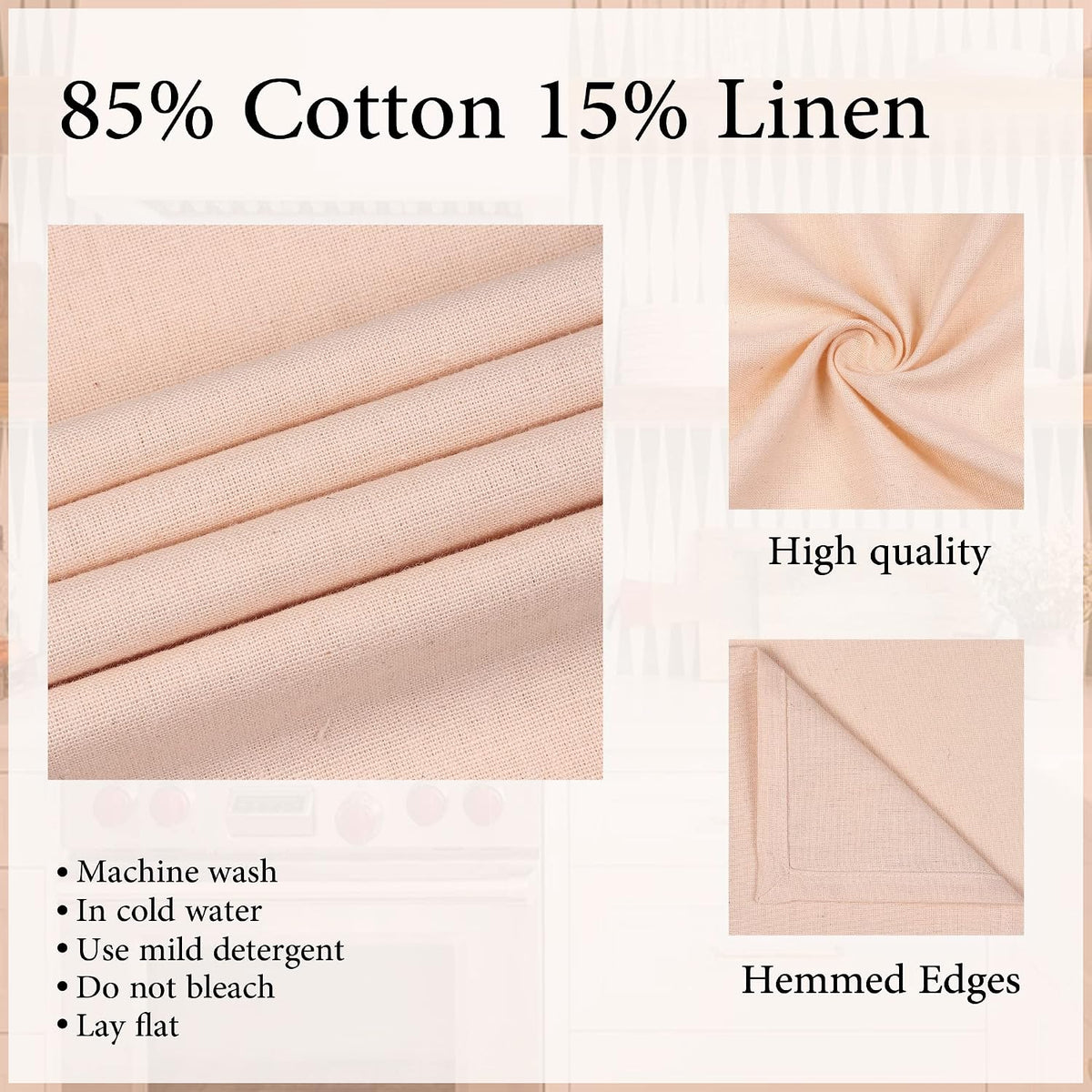 85% Cotton 15% Linen Dinner Cloth Set of 12 Napkins for Everyday Use Over Sized Easter Special Mitered Corners Napkins, Pre Shrunk Good Absorbency Ultra Soft Quality 18x18 in(Peach)