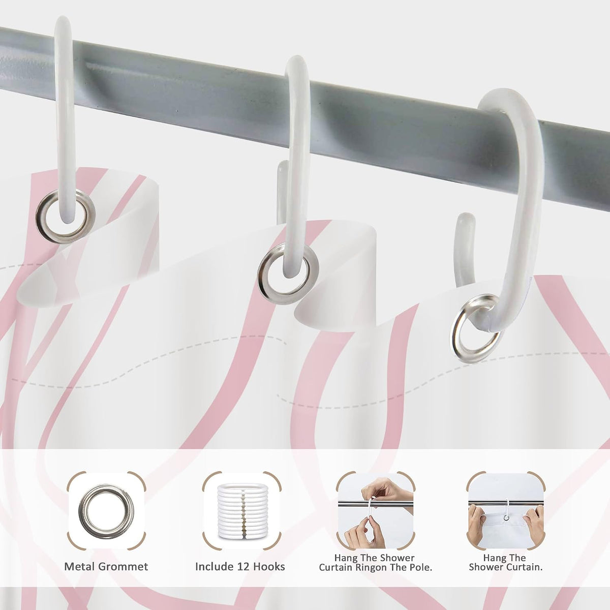 Pink Striped Shower Curtain Abstract Pink White Bathroom Curtain Set