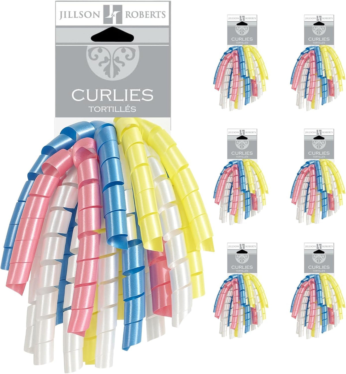6-Count Self-Adhesive Curly Bows Gift Wrap Accessory Available in 10 Color Combinations, Blue/Pink/Yellow/Pearl Pastel Mix