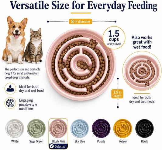Ceramic Slow Feeder Dog Bowl 1.5 Cup Puzzle Dish for Small Medium Dogs