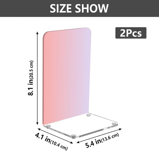 Pink Light Gradient Pattern Acrylic Bookends 2 Pcs Book Ends for Shelves Non-Slip Book Stopper Organizer for Office Library Home Decor, 5.4x4.1x8.1 in