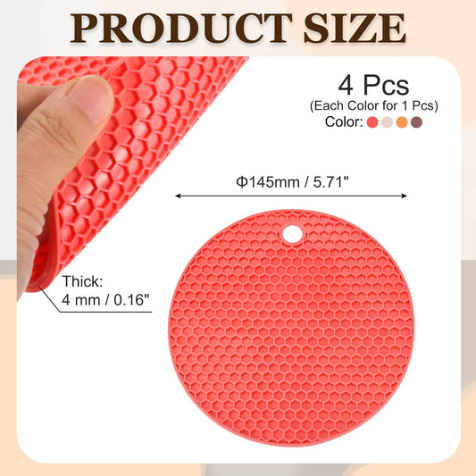 Silicone Trivet Mats for Hot Dishes 6 Inch, 4 Pcs Multi-Functional Non-Slip Hot Pads Heat Resistant Pot Holder Hot Plate Mats for Kitchen Counter Table, Red/Pink/Orange/Coffee
