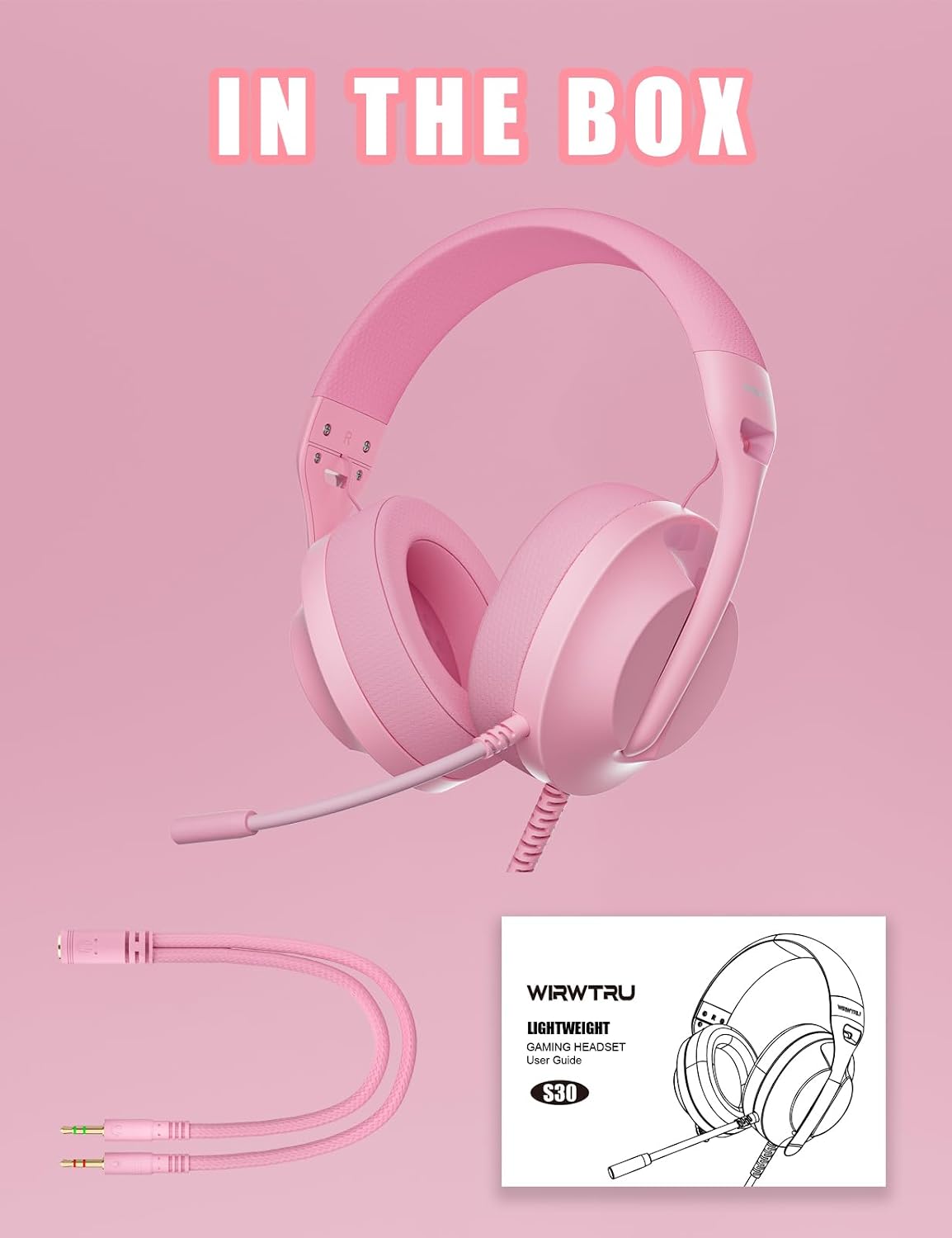 Wired Pink Gaming Headset for PS5, Xbox, Xbox Series X|S, PC, PS4