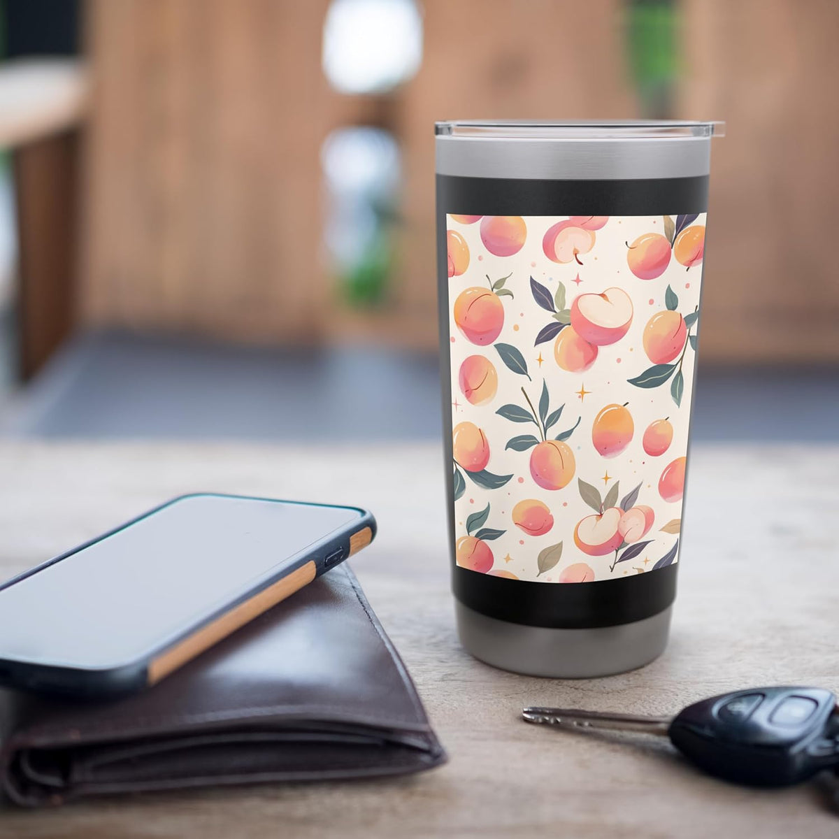 Minimalist Fruit Pattern Art Peach Stainless Steel Insulated Tumbler