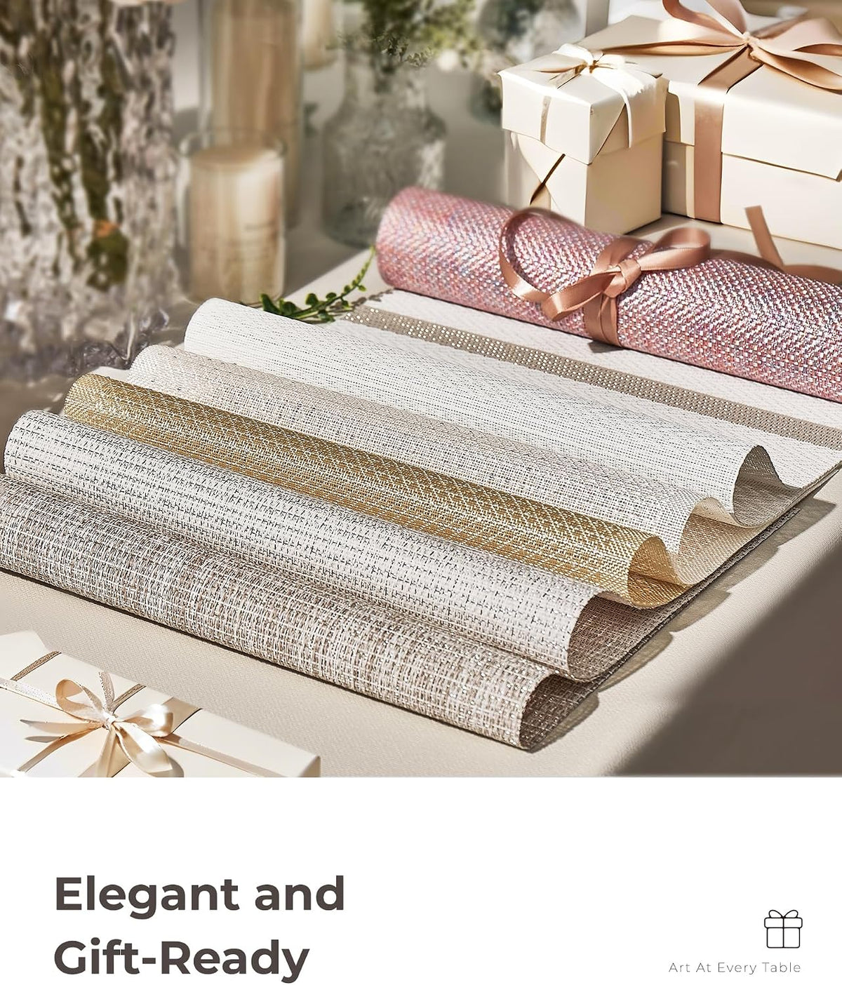 Leetaltree Woven Vinyl Placemats Set of 8,Pink Iridescent