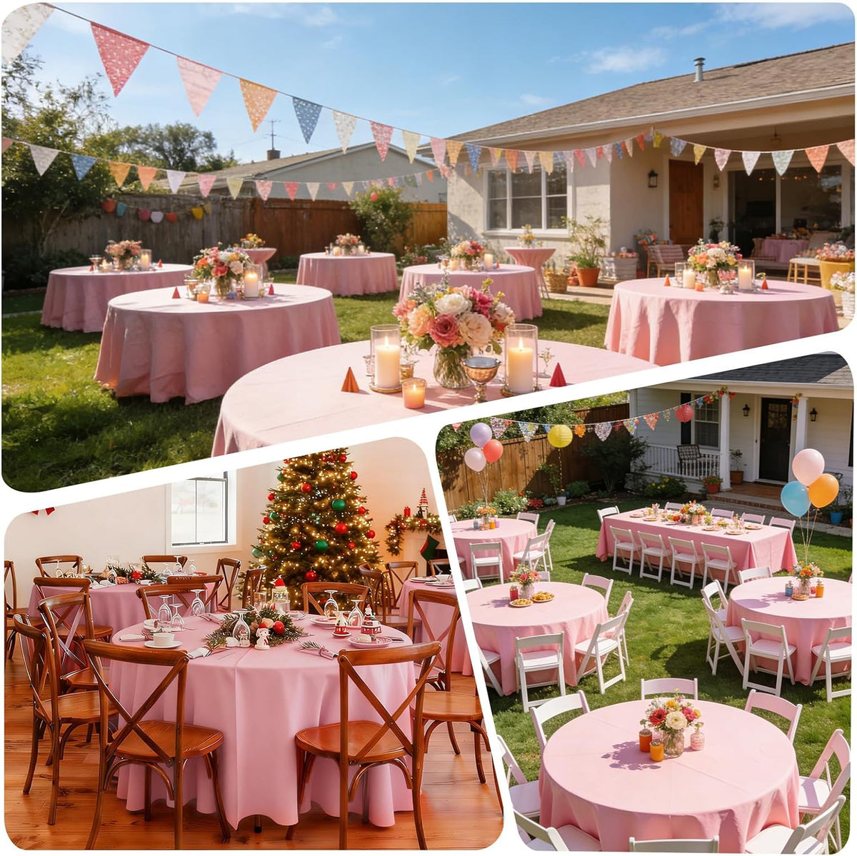 8 Pack Pink Round Tablecloth, 90 Inch