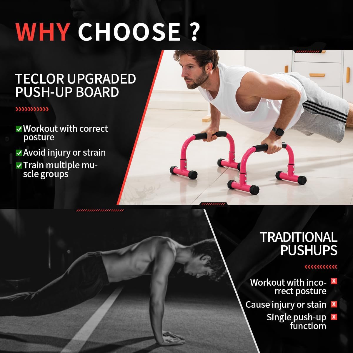 Teclor Push Up Bar, Parallettes Bars For L-sit & Dip, Heavy-Duty No Wobbling Parallel Bars Stand For Handstands, Full Planche, Calisthenics, 9.5in High Workout Stands for Home Fitness Training