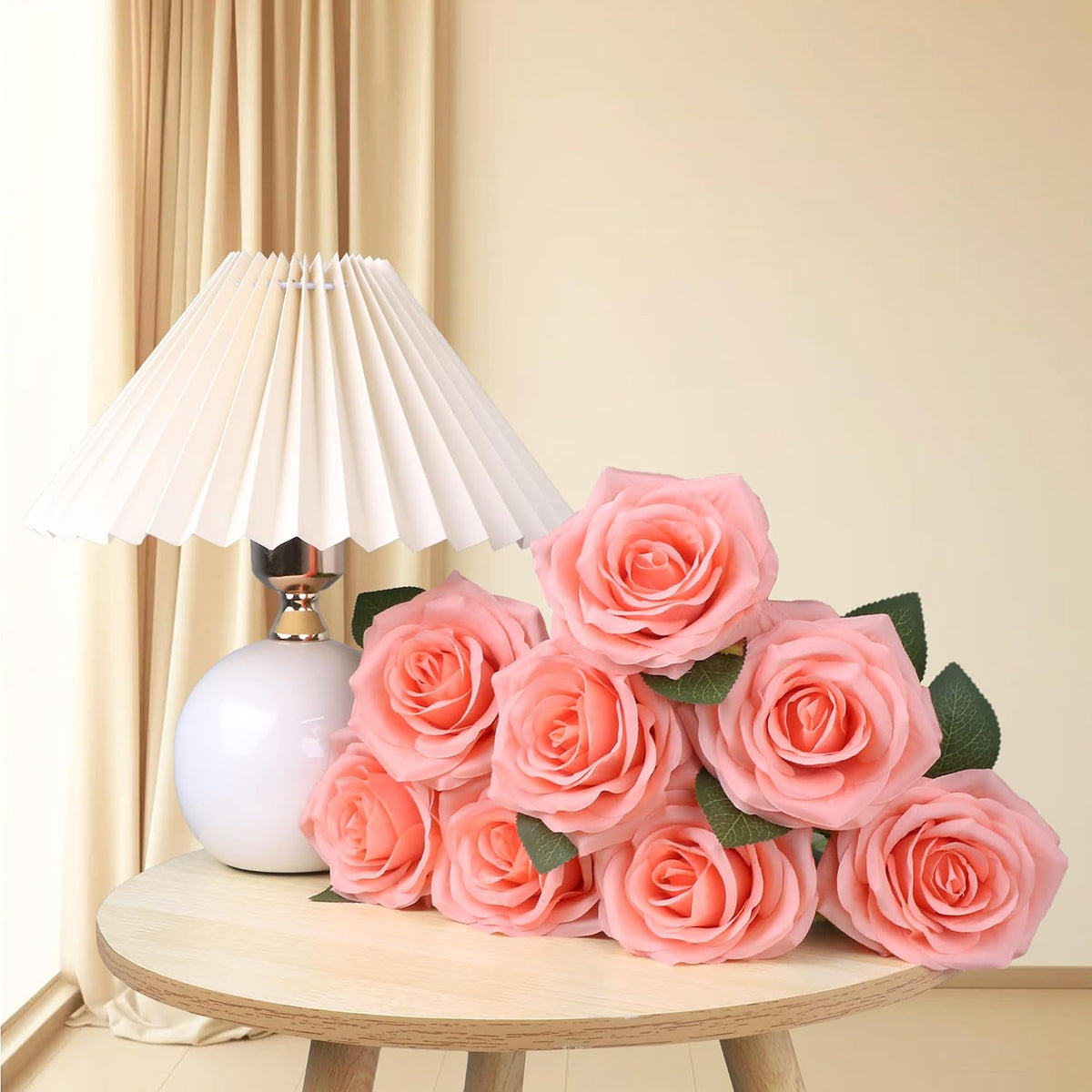 50Pcs Coral Peach Roses Artificial Flowers Fake Rose Faux Roses Silk Roses with Stems for DIY Wedding Bouquets Home Party Tables Centerpieces Floral Arrangements Decoration