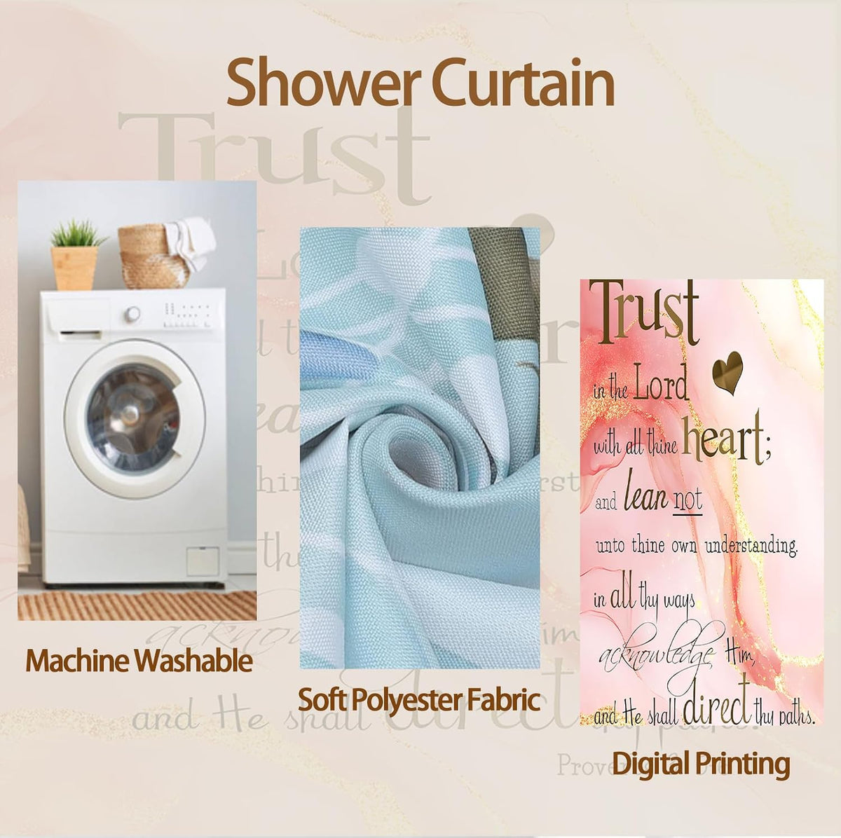 Inspirational Quote Shower Curtains Pink Marble Abstract Art 70 x 70 Inch