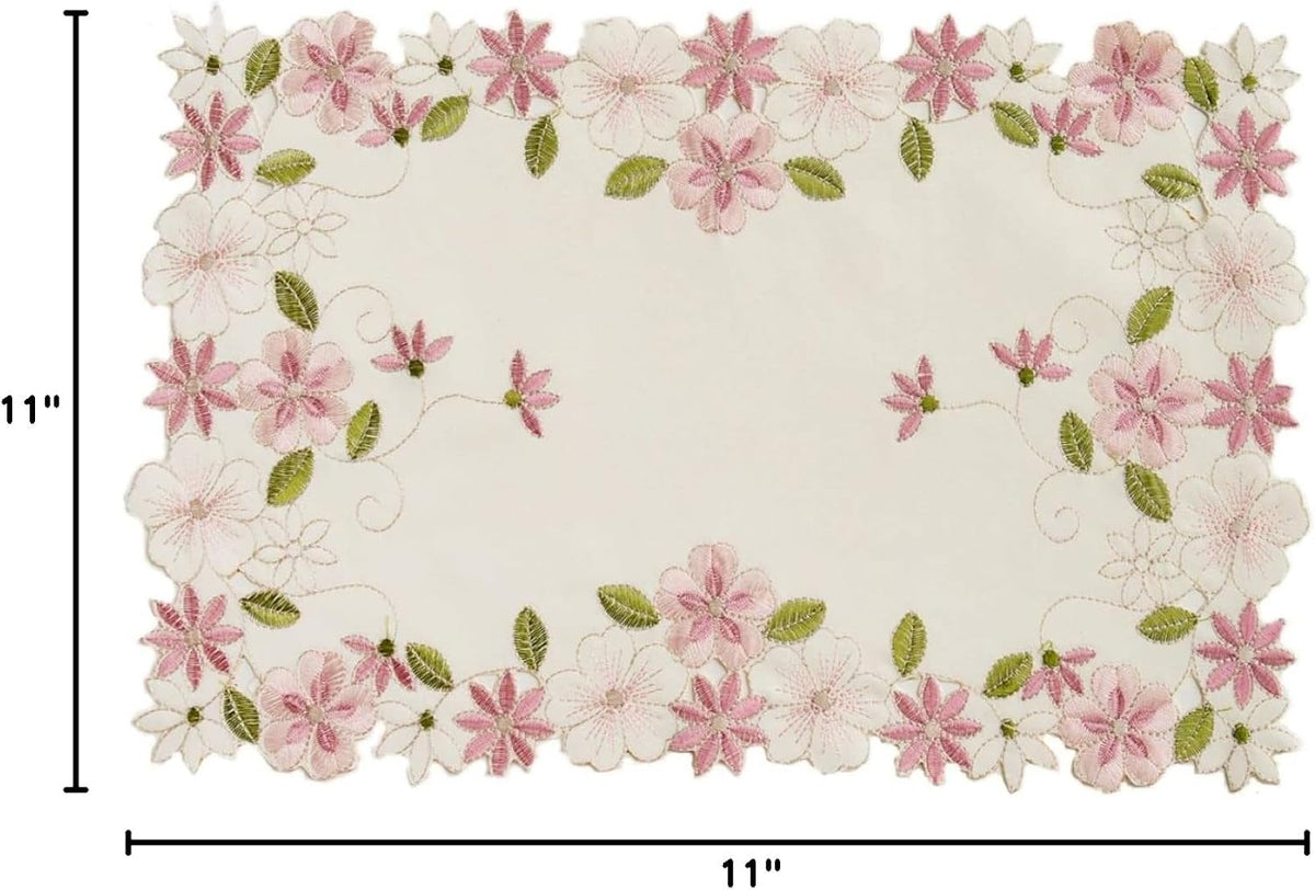 2pack Round lace Doilies,Yellow Blue Floral Cutwork Embroidered Placemats Vase Pads for Wedding Birthday Dinner Party Decor (17 * 11 inch, Pink Flower)