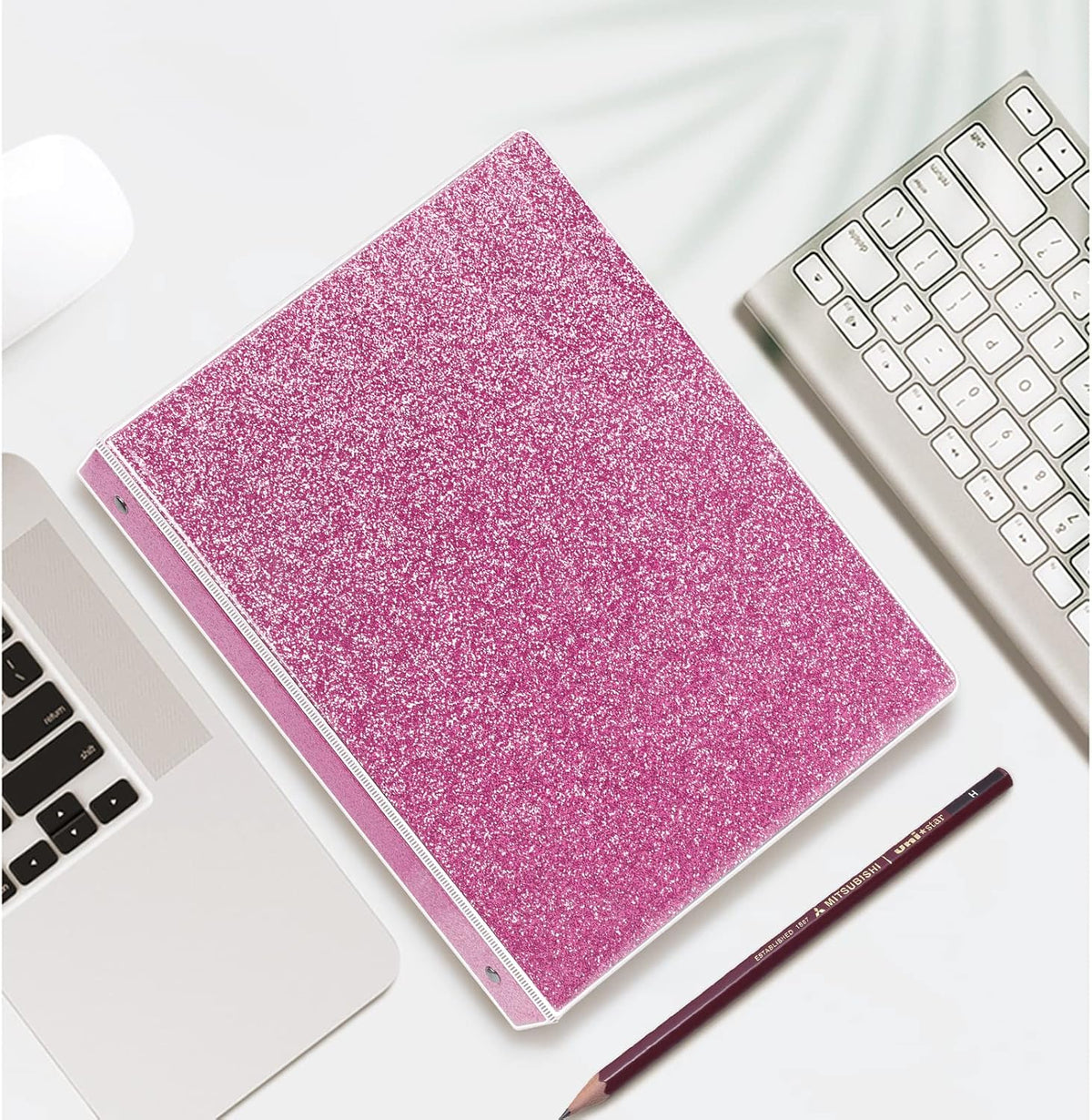 3 Ring Binder, Glitter 1 Inch Organizer (10.5'' x 11.5'') Holds 8.5'' x 11''Letter Size 300 Pages, Waterproof Durable View Binder, 1 Pack, Pink