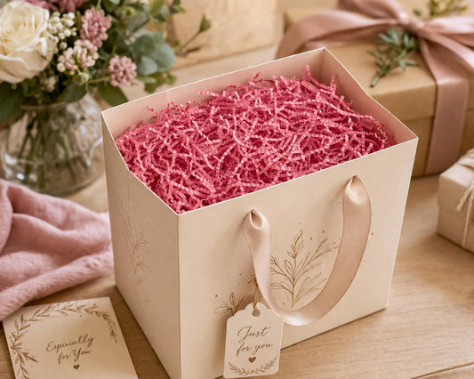 Pink Crinkle Cut Paper Shred Filler, 5oz Decorative Gift Basket Filler, Cushioning Packing Material for Gift Boxes, Bags, DIY Crafts, Party Supplies & Shipping Protection