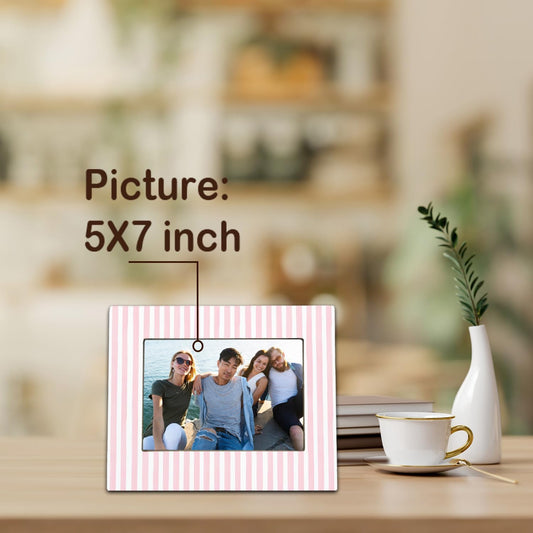 Pink and White Striped Picture Frame 5x7, Wedding Engagement Gifts for Newlyweds Couple Bride Groom Husband Wife, Minimalist Pink Photo Picture Frames for Desk Tabletop Wall Display Decorations