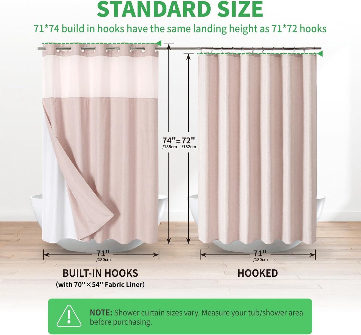 No Hooks Needed Linen Textured Shower Curtain with Snap-in Fabric Liner Set,Blush Hotel Luxury Decor Shower Curtains for Bathroom with Mesh Top Window,Waterproof & Washable,71Wx74H