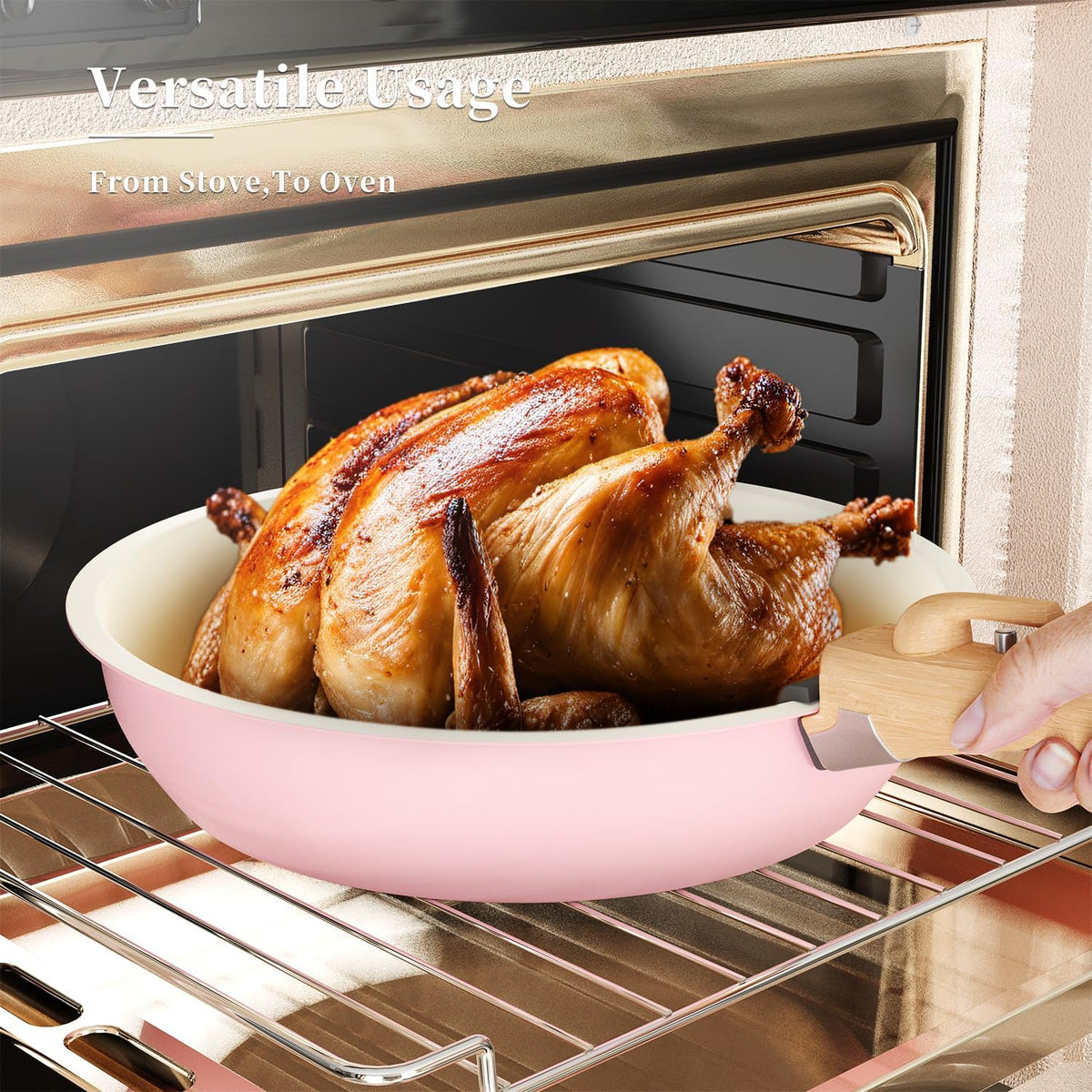 6 Pieces Kitchen Non-Stick Cookware Sets with Removable Handle, Stackable Pots and Pans Set Nonstick for Induction Gas RVs Camping Space Saving,Pink