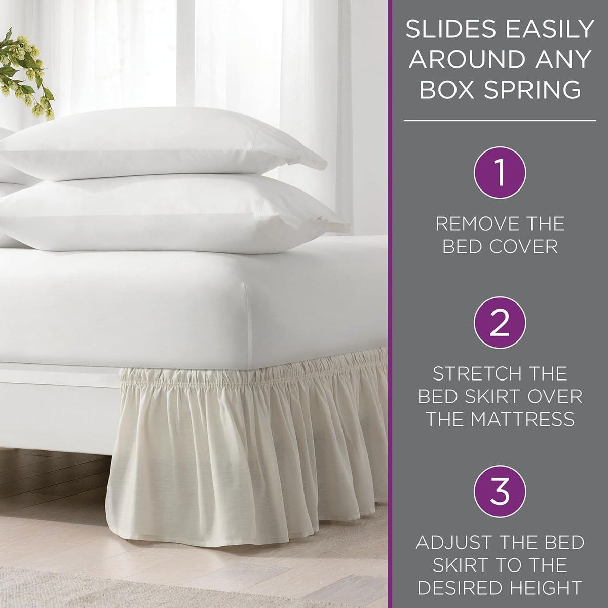 Pom Pom Elastic Wrap Around Bed Skirt, Easy On/Off Dust Ruffle (18 Inch Drop), Queen/King, Pink
