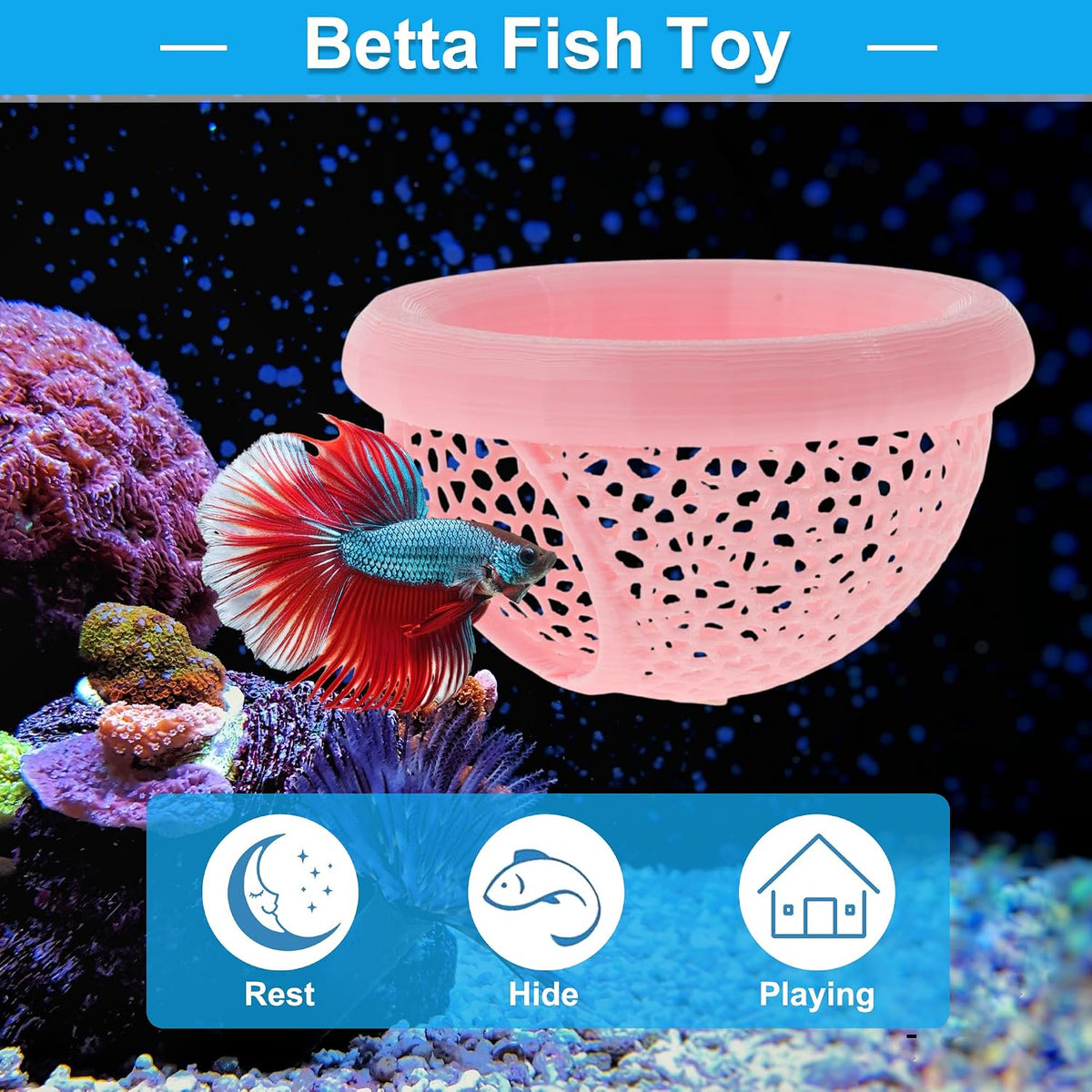 Floating Betta Cave & Hammock, Multi-Functional Hideout for Aquarium Pink