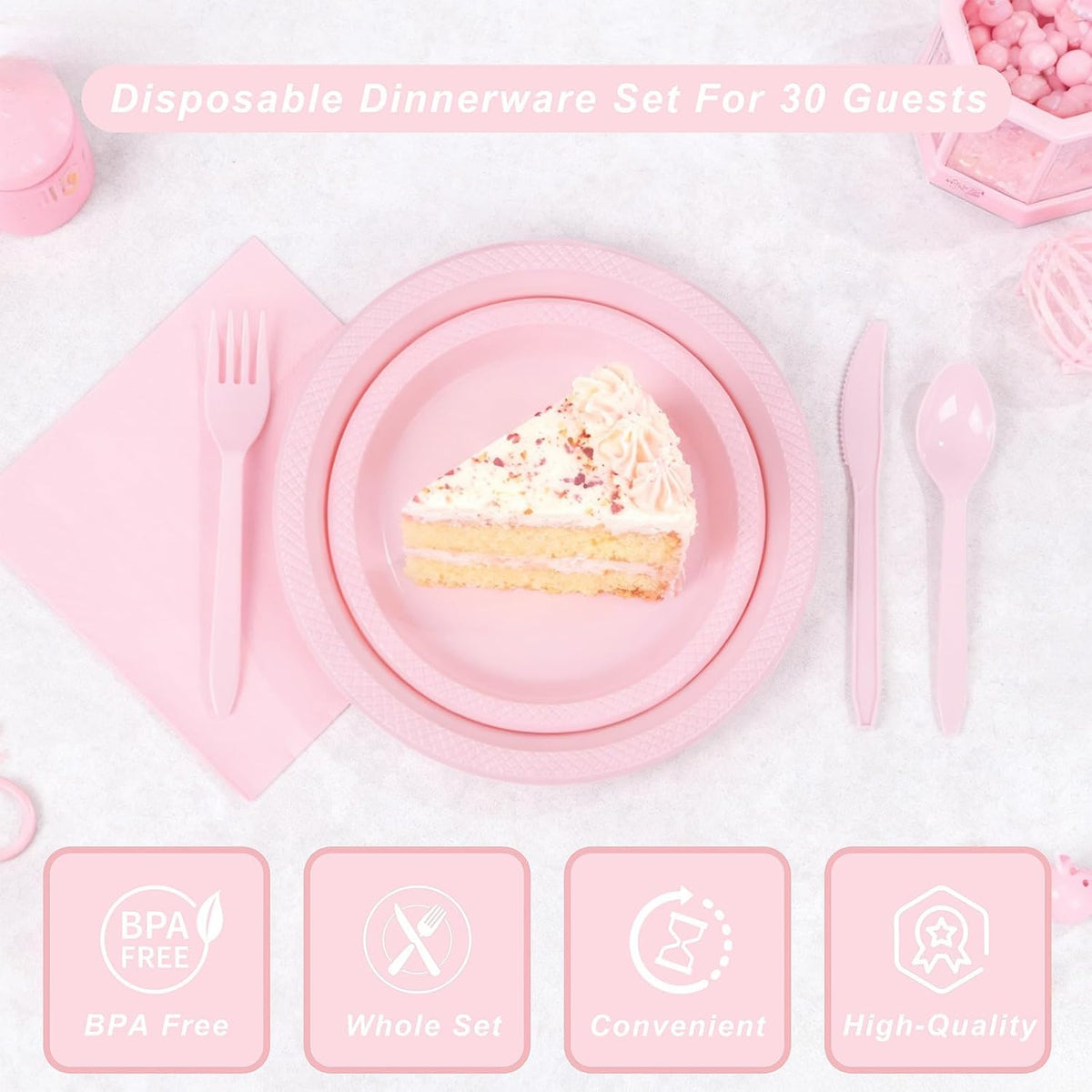 210Pcs Pink Plastic Plates,Disposable Pink Plates for Party