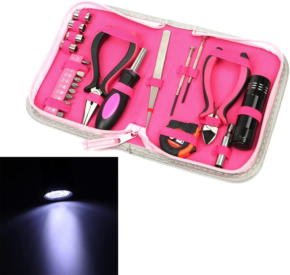23 Pcs Ladies Pink Tool Kit, Screwdriver Household Tool, Pink Multi-function Repairing Tool Kit, Plier Screw Tape Measure Tool