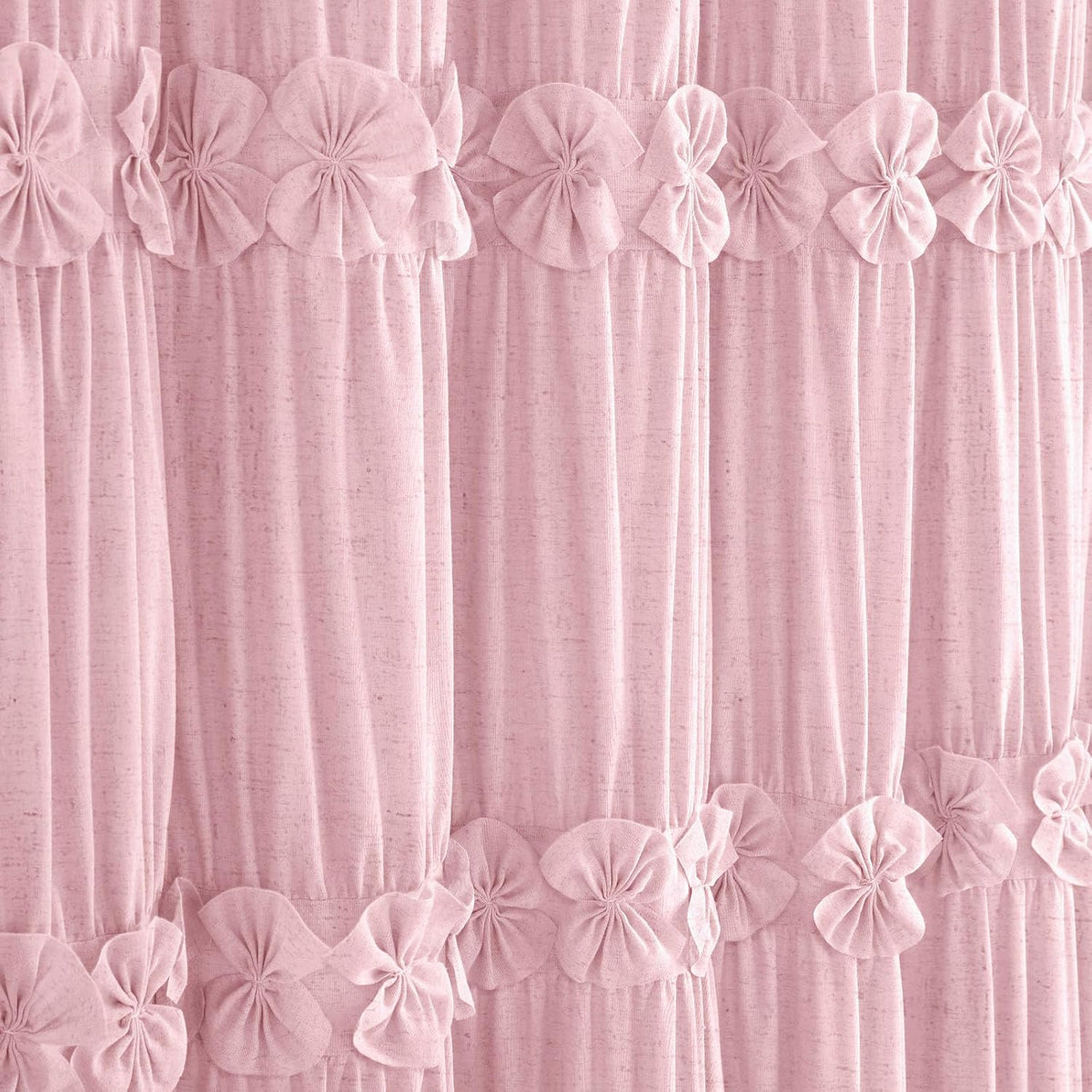 Ruffle Farmhouse Linen Shower Curtain with Vintage Pink Linen 72" W x 72" H