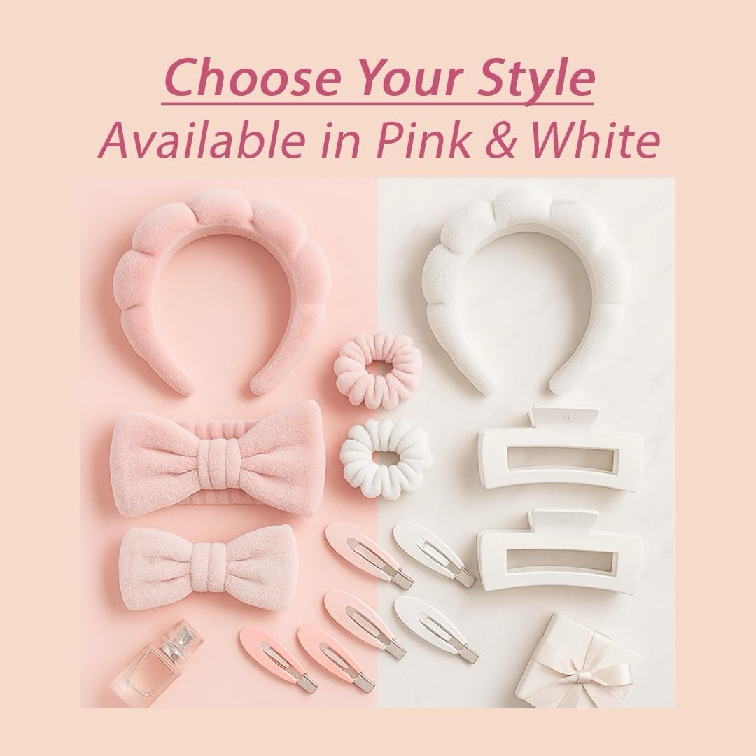 7 Pcs Spa Set, Facial Headband and Wristband Set, Skincare Accessories, College Style Girl Gift, Hair Accessories for Women and Girls (Pink, One size)