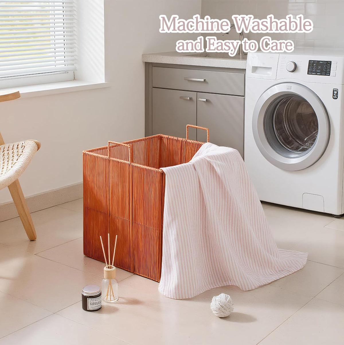 Fabric Shower Curtain 72 x 72 Inch, Minimal Pink Stripe Bathroom Curtain, Linen-Look Poly-Cotton Blend with Decorative Coconut Buttons, Warm, Cozy Accent with a Gentle Touch (LQ-45)