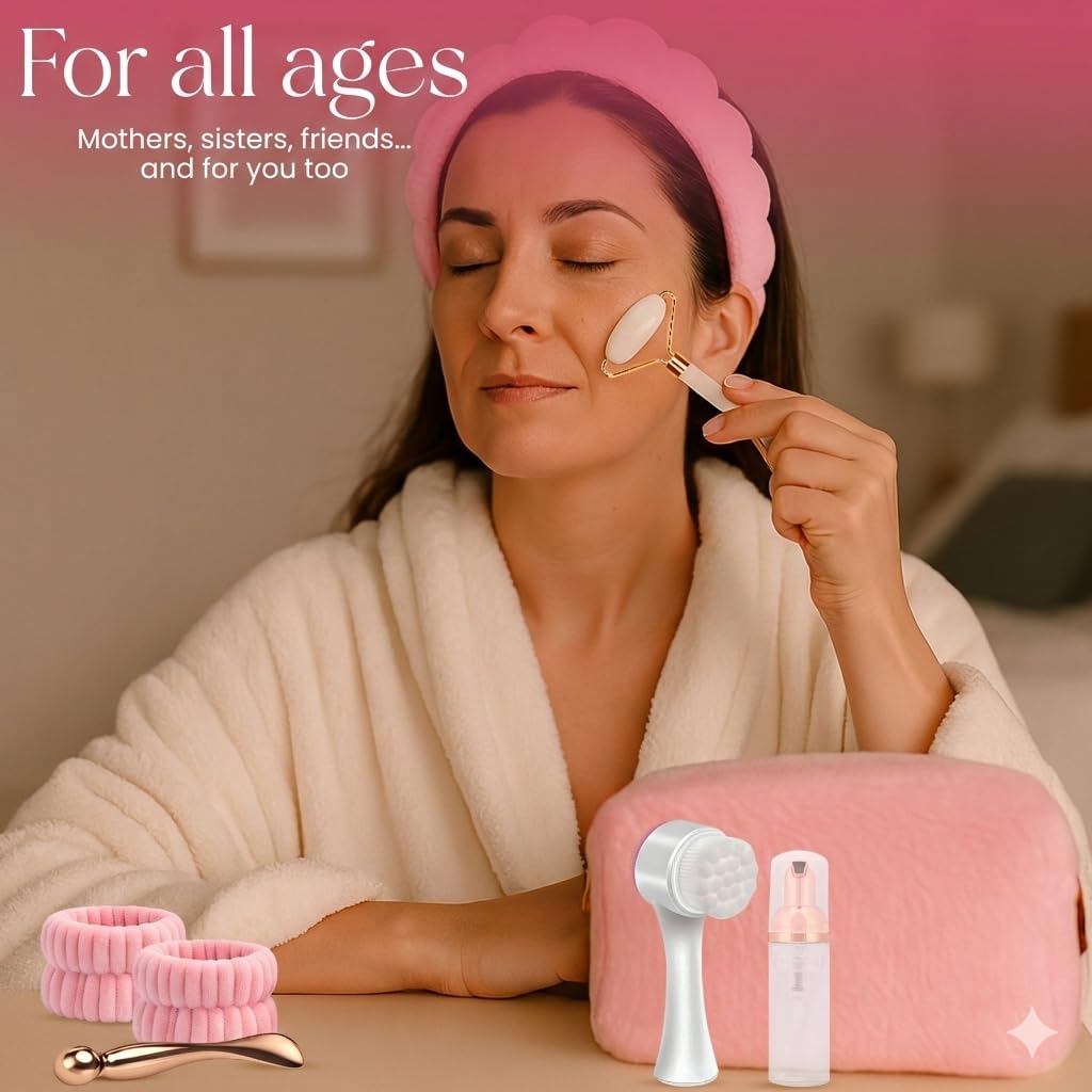 Skincare tools set, cute skin care tool for teens, facial accesories for skincare, clean girl aesthetic gifts, teen skin care kit, pink selfcare item, face cleaning kit, face washing kit for teen girl