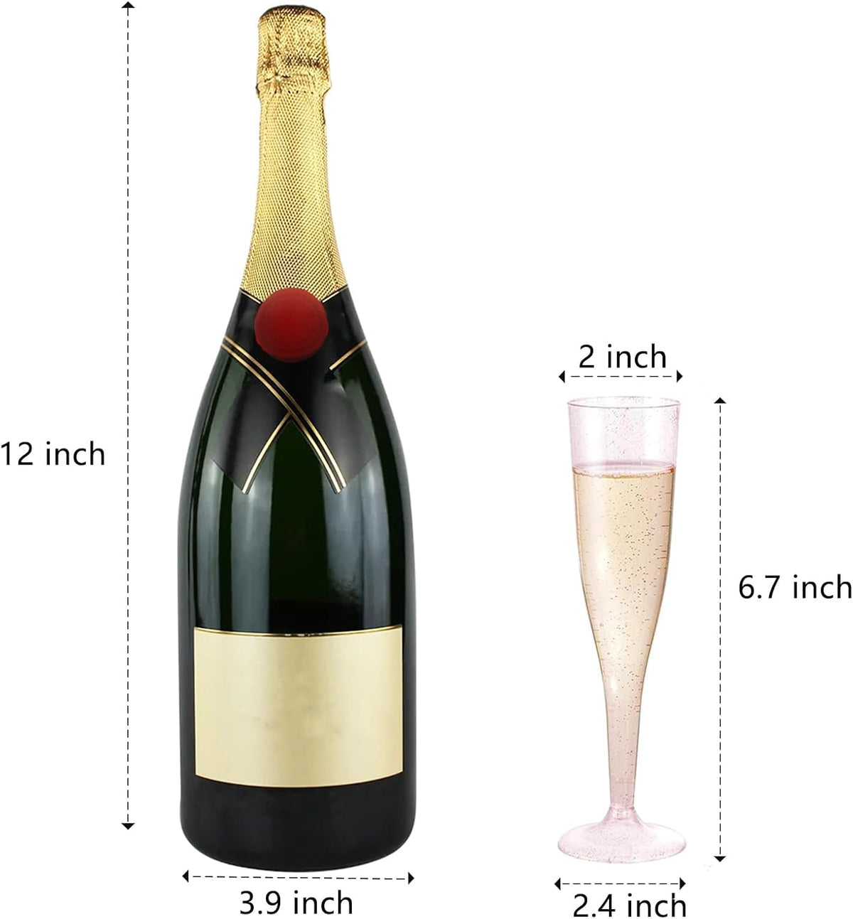 36 Pack Pink Glitter Plastic Champagne Flutes - 7OZ Disposable Pink Glasses Glitter Champagne Flutes Plastic for Party/Wedding/Birthday/Bridal Shower