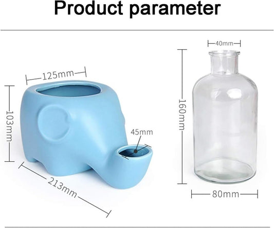 REAGAR Ceramic Cat Water Fountain w/Glass Bttle 500ml Automatic Pet Water Dispenser Ultra-Quiet Elephant Shape Pet Drinking Fountain for Cats Dogs - Won't Wet The Chin(Pink)