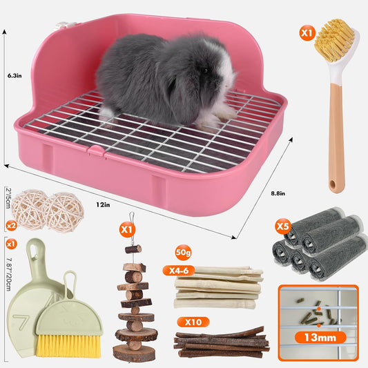 Rabbit Litter Box, Bunny Litter Box, Guinea Pig Potty Trained, Square Small Animal Toilet Potty Pan for Rabbit Guinea Pig Ferret Hamster Chinchilla (Pink)