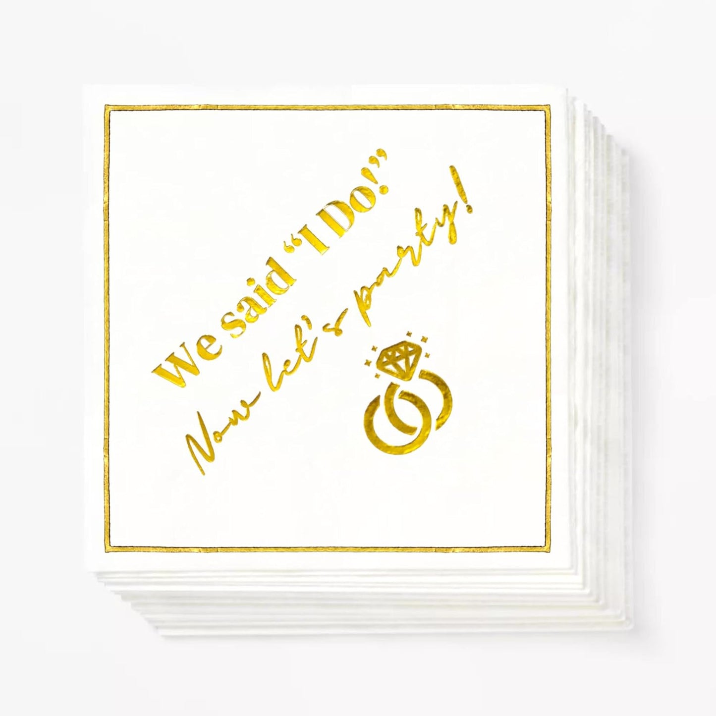 Wedding Cocktail Napkins, Elegant Gold Decorations for Weddings, Disposable Paper Napkin for Reception, Bar, After Party, Dessert Table, 50 Pack