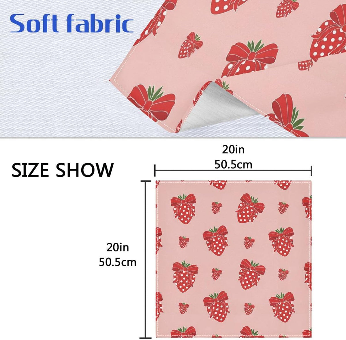 Cloth Dinner Napkin - Bow Tie Pink Strawberry Print Reusable Table Napkins 20x20IN for Hotel Wedding Party Set of 1