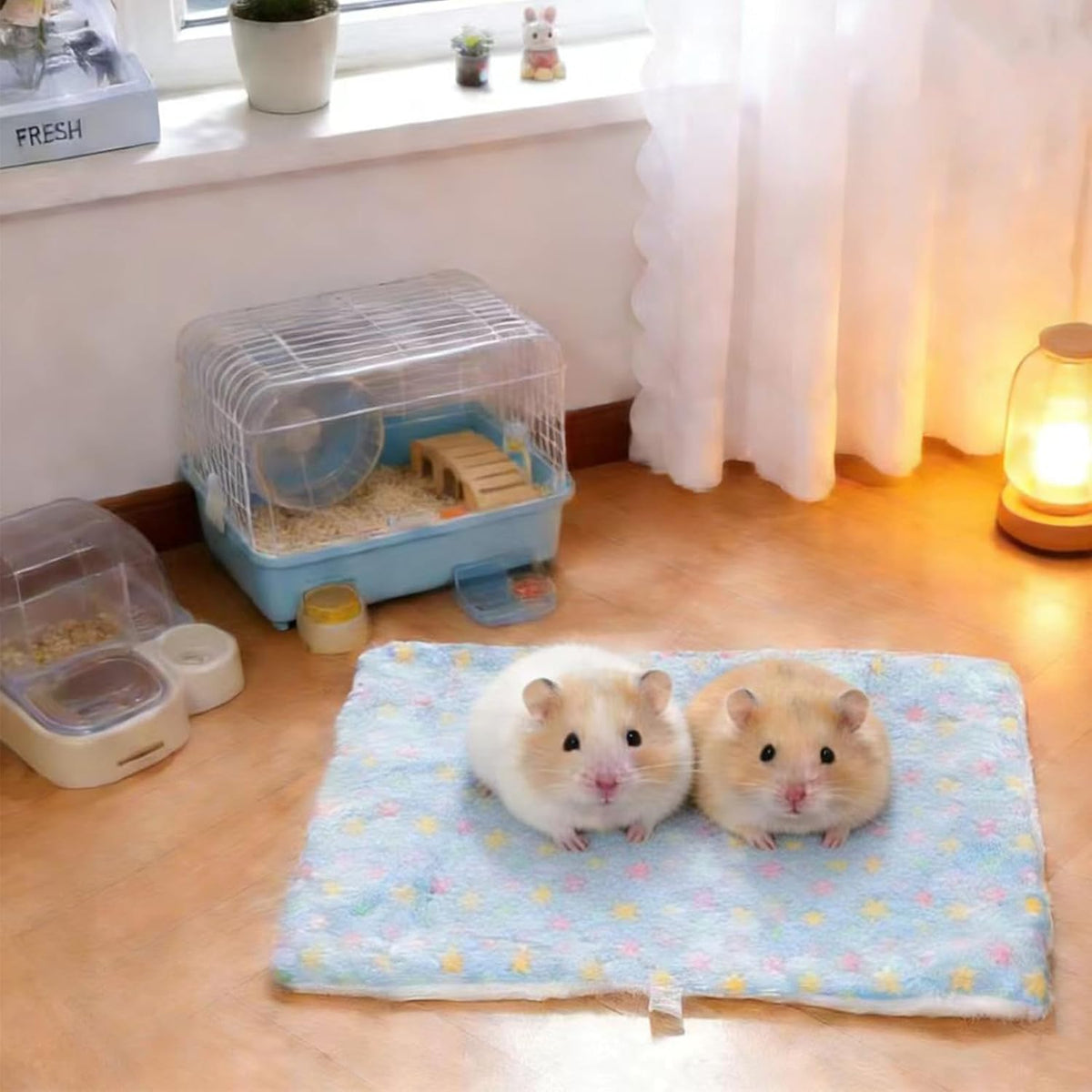 2 Pcs Blue & Pink Guinea Pig Bed, Washable Rabbit Bunny Bed Mat