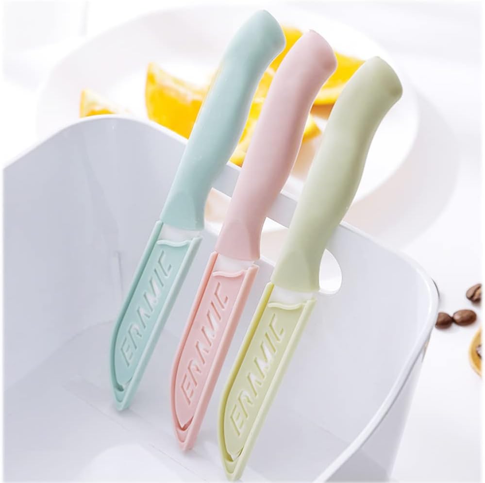 6Pcs Ceramic Paring Knives, Small Vegetable & Fruit Knife, 3" Blade (Pink)