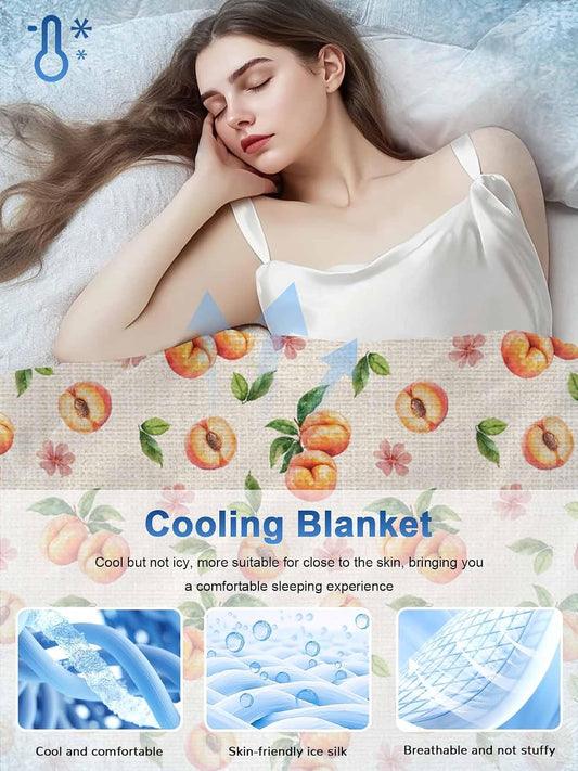 Summer Cooling Blankets for Hot Sleepers-Farmhouse Peach Flower Leaf on Linen Blanket Thin Lightweight Breathable Soft Throws for Bed Couch Sofa Vintage Seamless Fruit Decor,40x60in