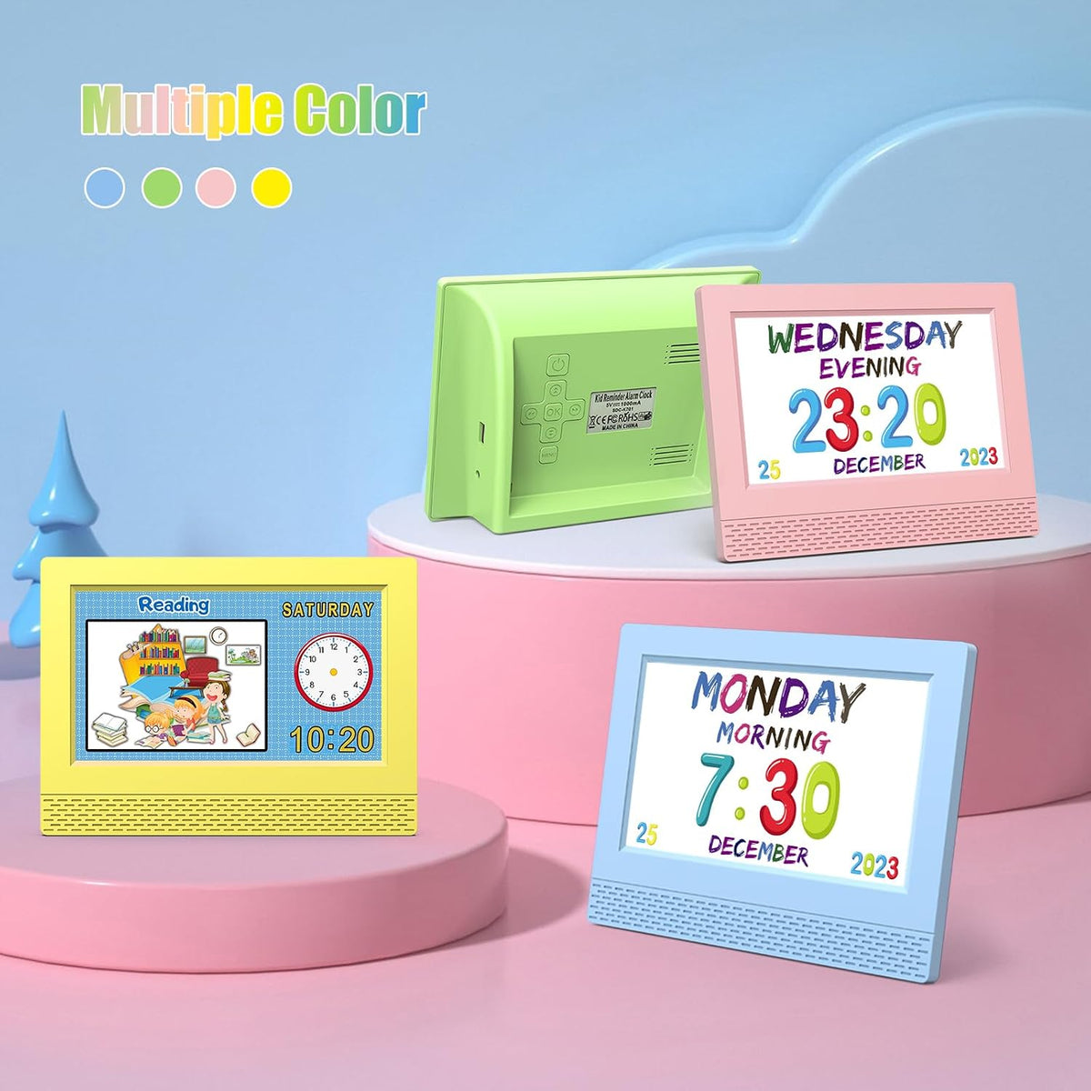 Kids Digital Alarm Clock with Voice Scene Reminders, 7" Eye-Caring Display