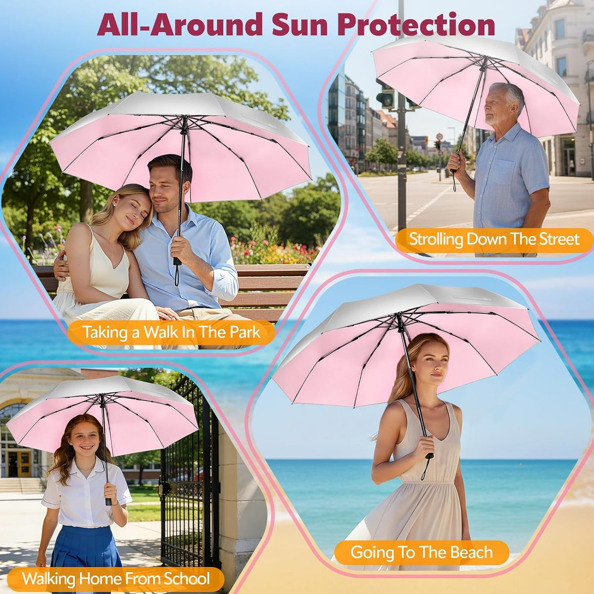 UV Umbrella for Sun Protection, Travel Compact Sun Umbrellas 46Inch