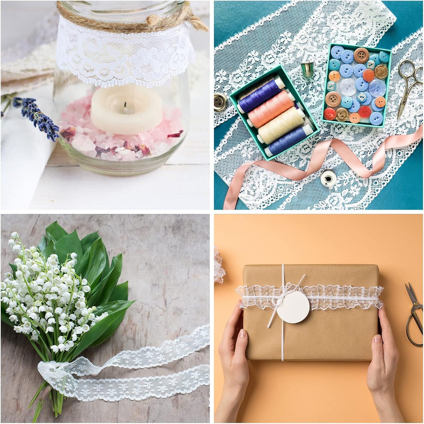1.8 Inch x 25 Yards Lace Trim Ribbon, Non-Stretch Lace Sewing Roll Gift Package Floral Wrapping for Party Home Decoration Dress Craft, Peach Beige