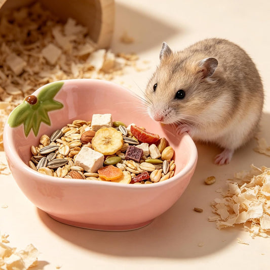 Small Guinea Pig Food Bowl Strawberry-Shaped Cute Ceramic Hamster Water Bowl Ferret Rat Chinchilla Rabbit Feeding Dish Young Animal Feeder(Pink)