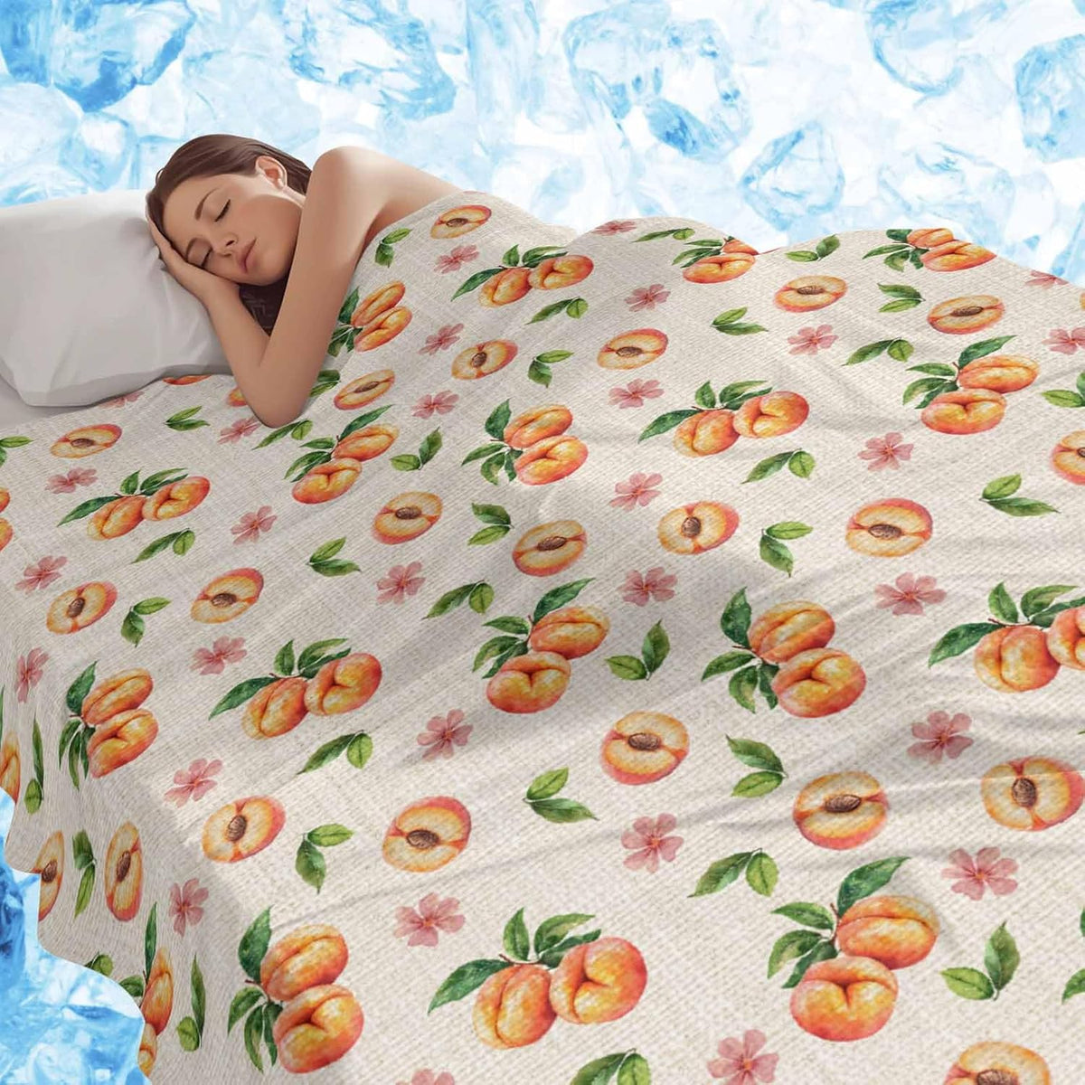 Peaches Cooling Blankets for Hot Sleepers Summer Fruit Flowers Retro Cool Throw Blanket, Lightweight Ice Blanket 30" x 40" Summer Cold Blankets for Night Sweats