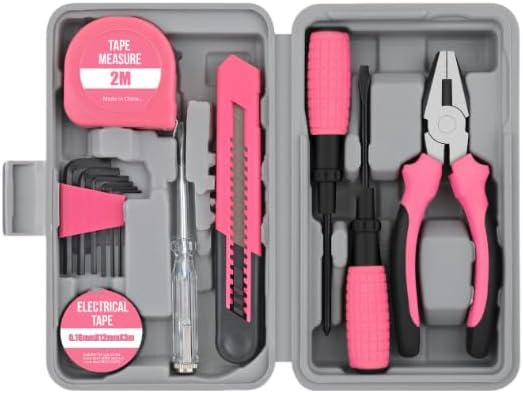 13 Piece Compact Tool Set Multi-functional Tool Pliers, Household Hardware, Home Repair Tool Kit with Storage Box for Home, DIY, Office, Garage (Pink 13-piece set)